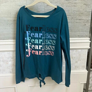 Justice girls 10 long sleeve tie front tee top blue fearless Taylor swift